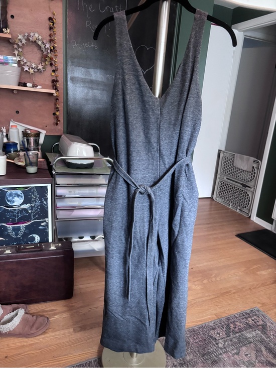 Frank & Oak Pants - Frank & Oak Charcoal Sleeveless V-Neck Jumpsuit with Tie Waist